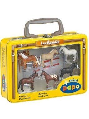Papo Mini Horses Hand painted figurines in  Tin Case New Sealed Age 3+
